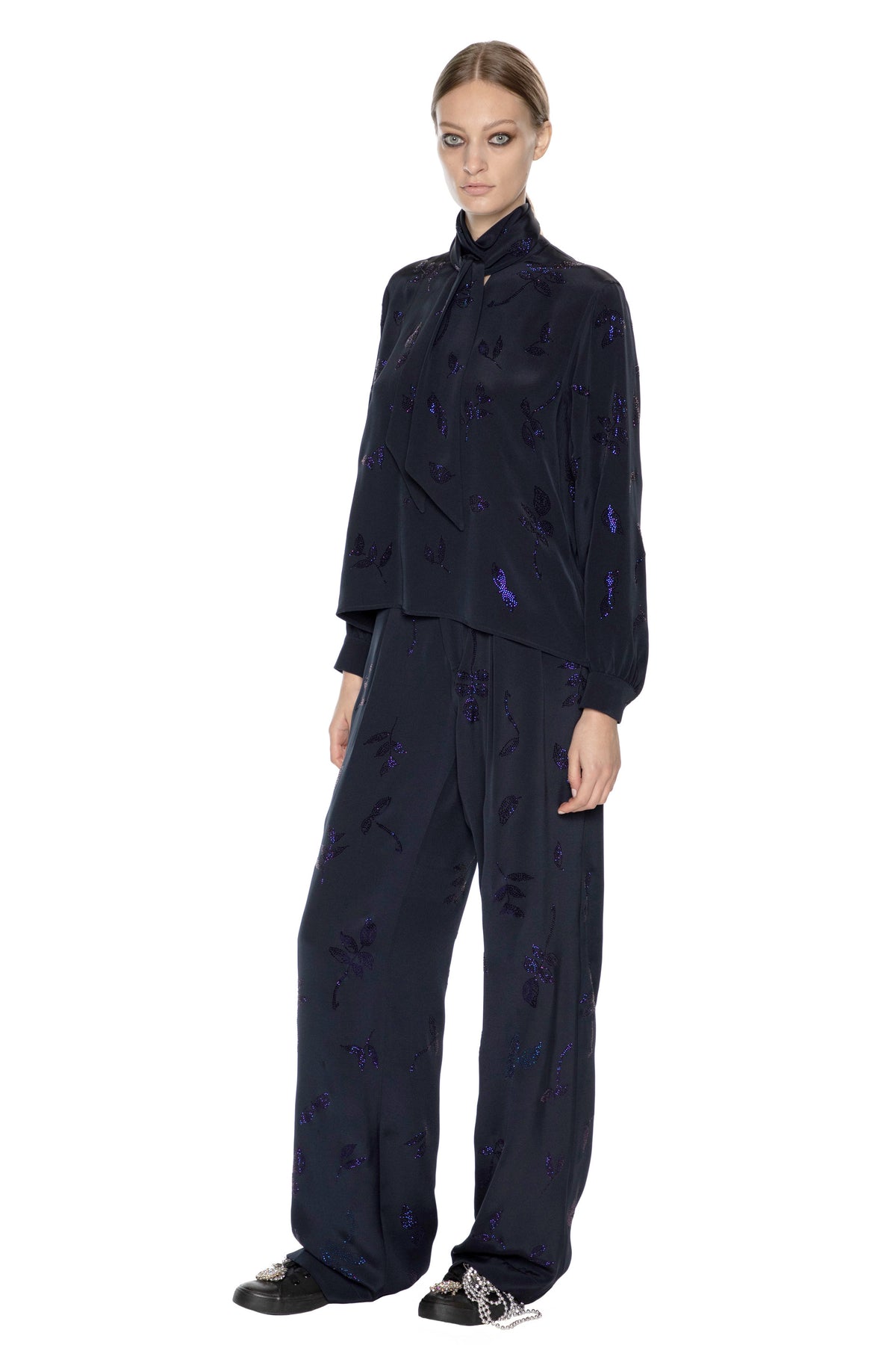 'KIND OF BLUE' SLIM KEITH TIE BLOUSE -  - Libertine