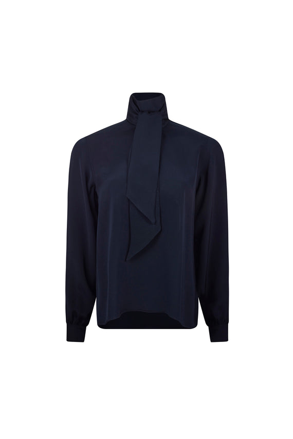 'FRENCH NAVY' SLIM KEITH TIE BLOUSE - - Libertine - Main image