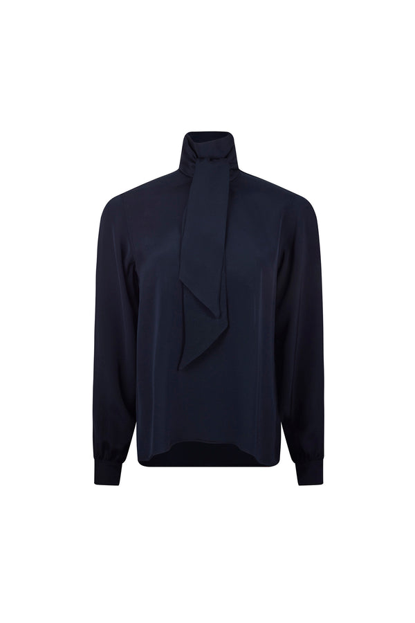 'FRENCH NAVY' SLIM KEITH TIE BLOUSE - - Libertine