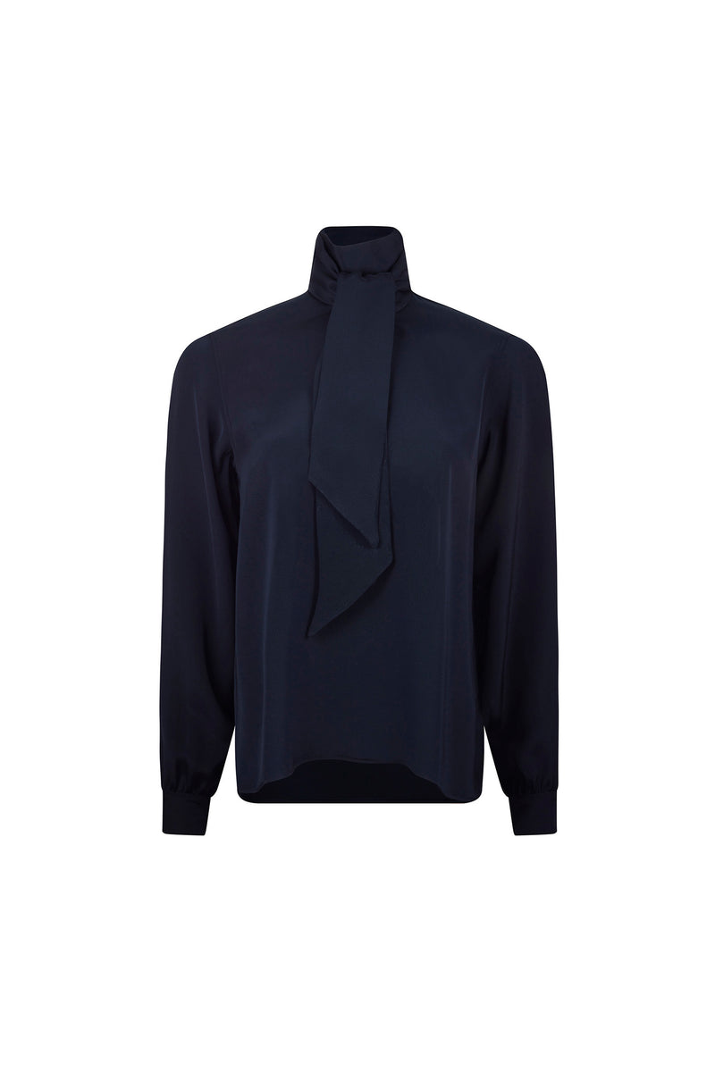 'FRENCH NAVY' SLIM KEITH TIE BLOUSE - - Libertine