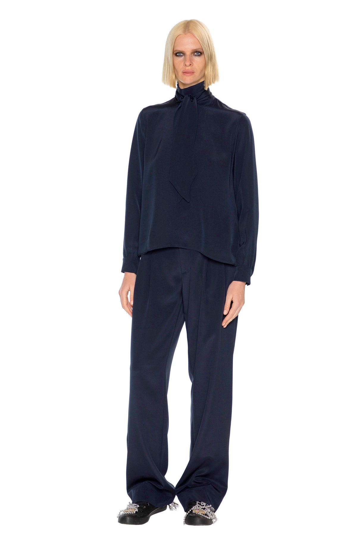 'FRENCH NAVY' SLIM KEITH TIE BLOUSE -  - Libertine
