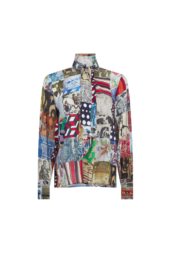 'BLOOMSBURY COLLAGE' SLIM KEITH TIE BLOUSE - TOPS - Libertine - Main image