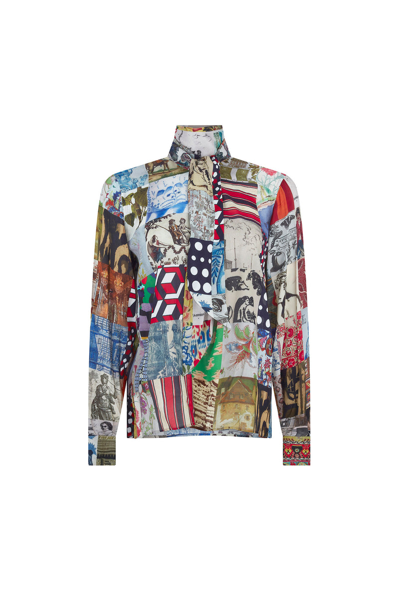 'BLOOMSBURY COLLAGE' SLIM KEITH TIE BLOUSE - TOPS - Libertine