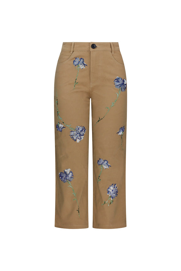 'CECIL BEATON BLUE CARNATION' CROPPED WIDE LEG PANT - PANTS - Libertine