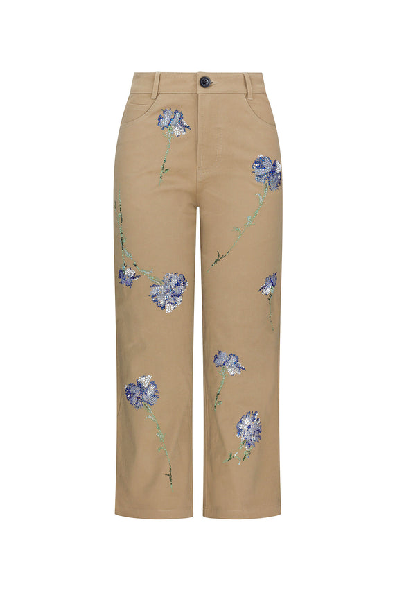 'CECIL BEATON BLUE CARNATION' CROPPED WIDE LEG PANT - PANTS - Libertine - Main image