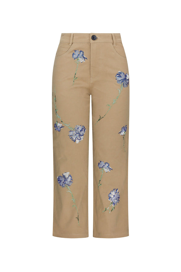 'CECIL BEATON BLUE CARNATION' CROPPED WIDE LEG PANT - PANTS - Libertine