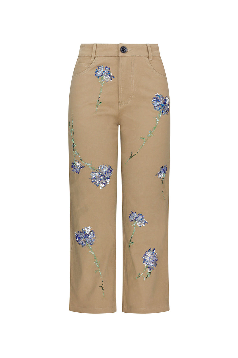 'CECIL BEATON BLUE CARNATION' CROPPED WIDE LEG PANT - PANTS - Libertine