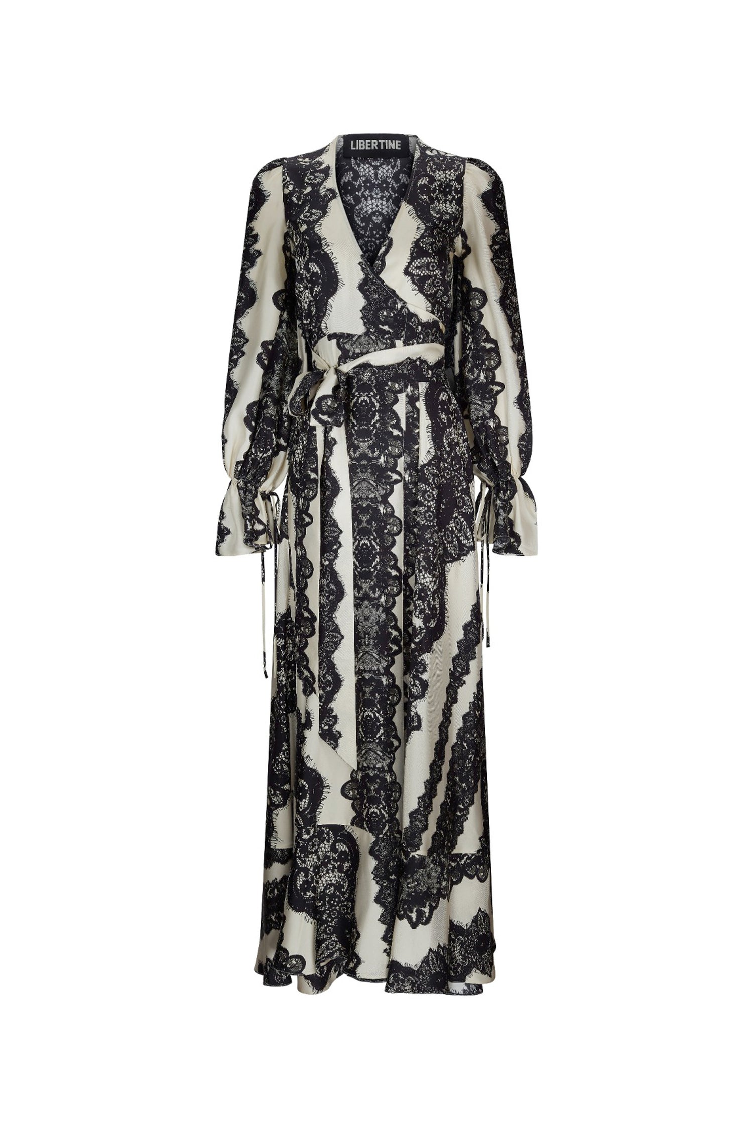 'VENETIAN LACE' TIE SLEEVE WRAP DRESS IVOBK / M 'VENETIAN LACE' TIE SLEEVE WRAP DRESS IVOBK / M