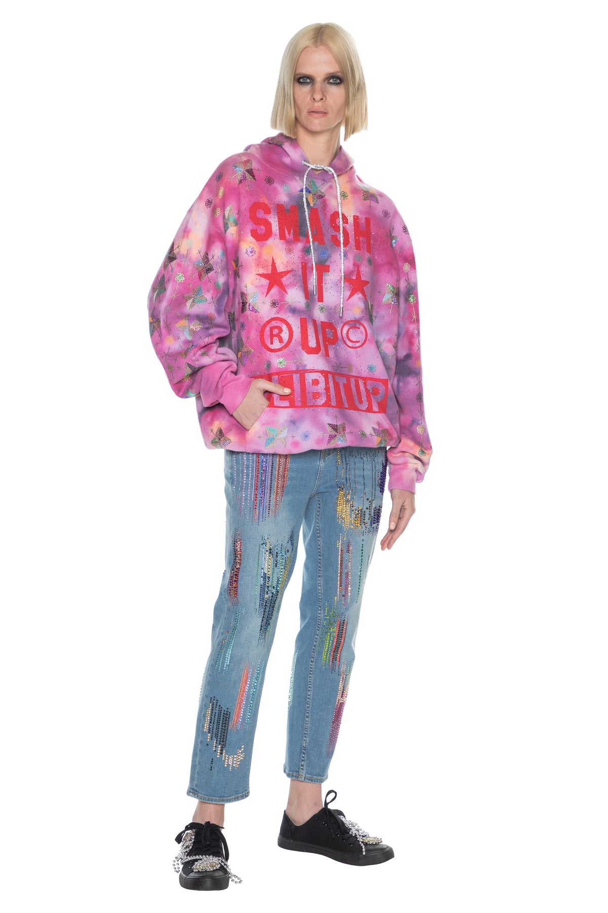'SMASH IT UP' TIE DYE PINK HOODIE - - Libertine