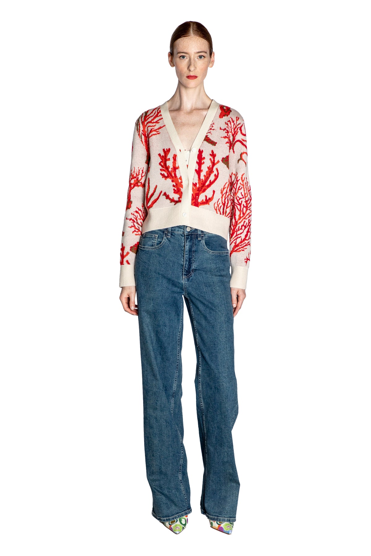 'VENETIAN CORAL' EMBELLISHED SHRUNKEN CARDIGAN - - Libertine
