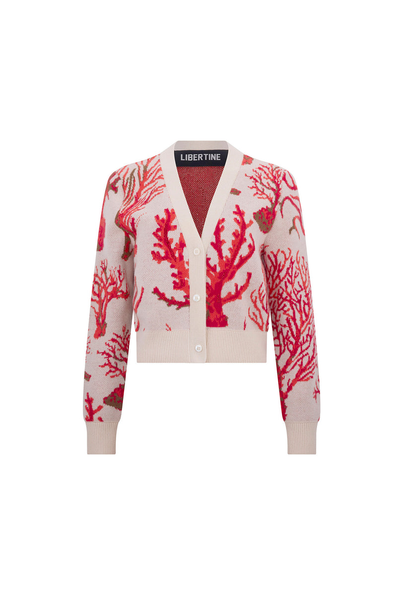 'VENETIAN CORAL' EMBELLISHED SHRUNKEN CARDIGAN - - Libertine