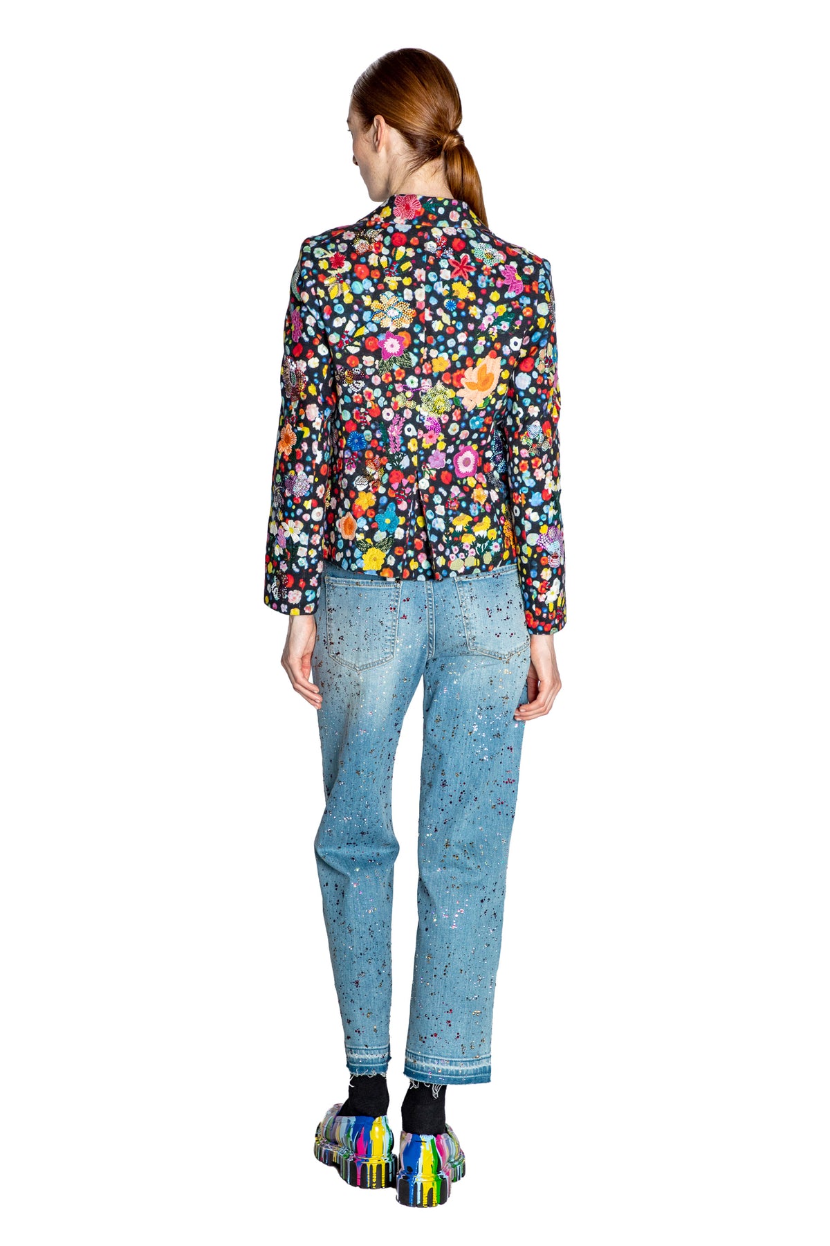 'FLOWER GEMS' CRYSTAL EMBROIDERED L/S SHORT JACKET - - Libertine
