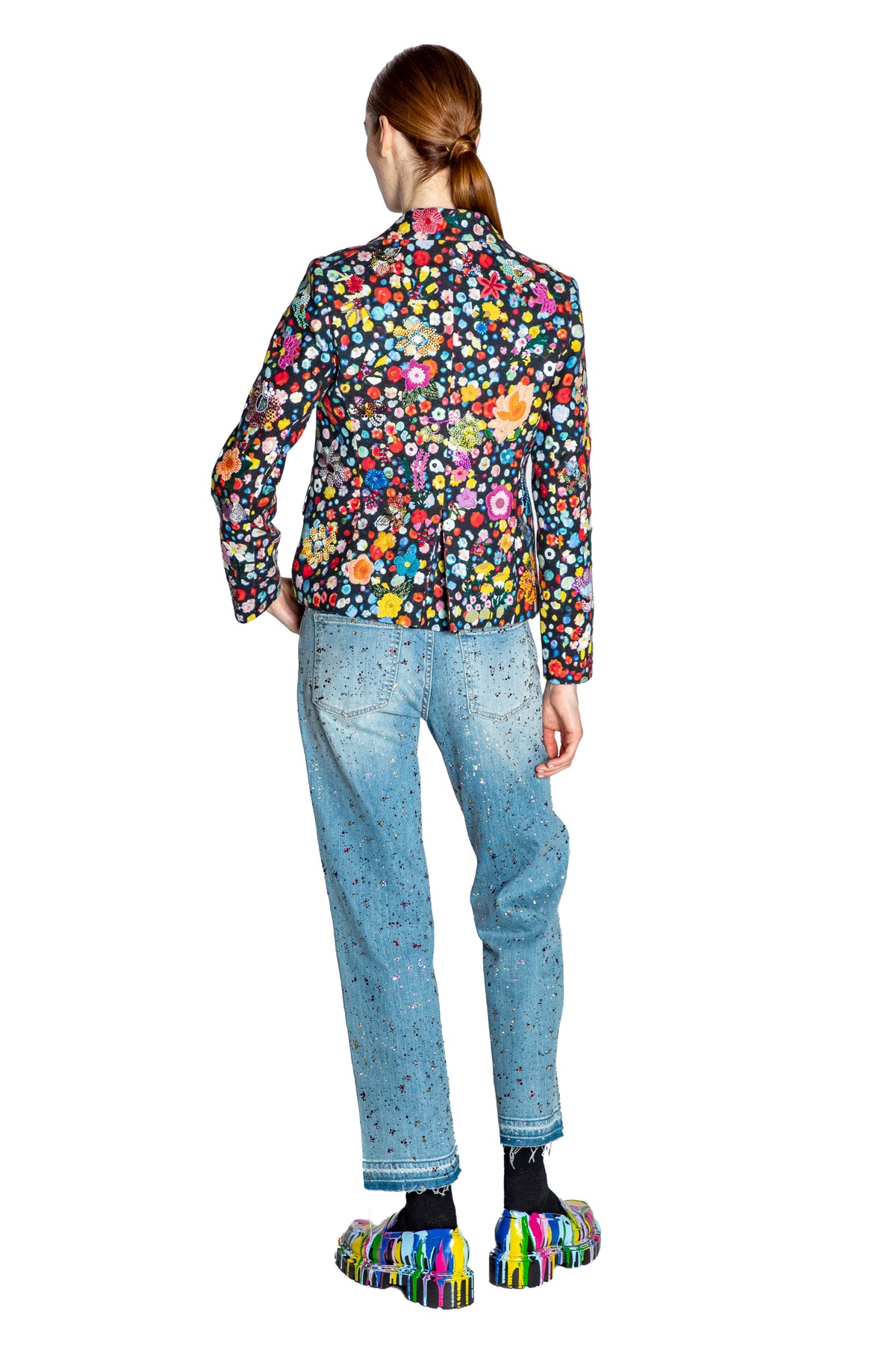 'FLOWER GEMS' CRYSTAL EMBROIDERED L/S SHORT JACKET - - Libertine