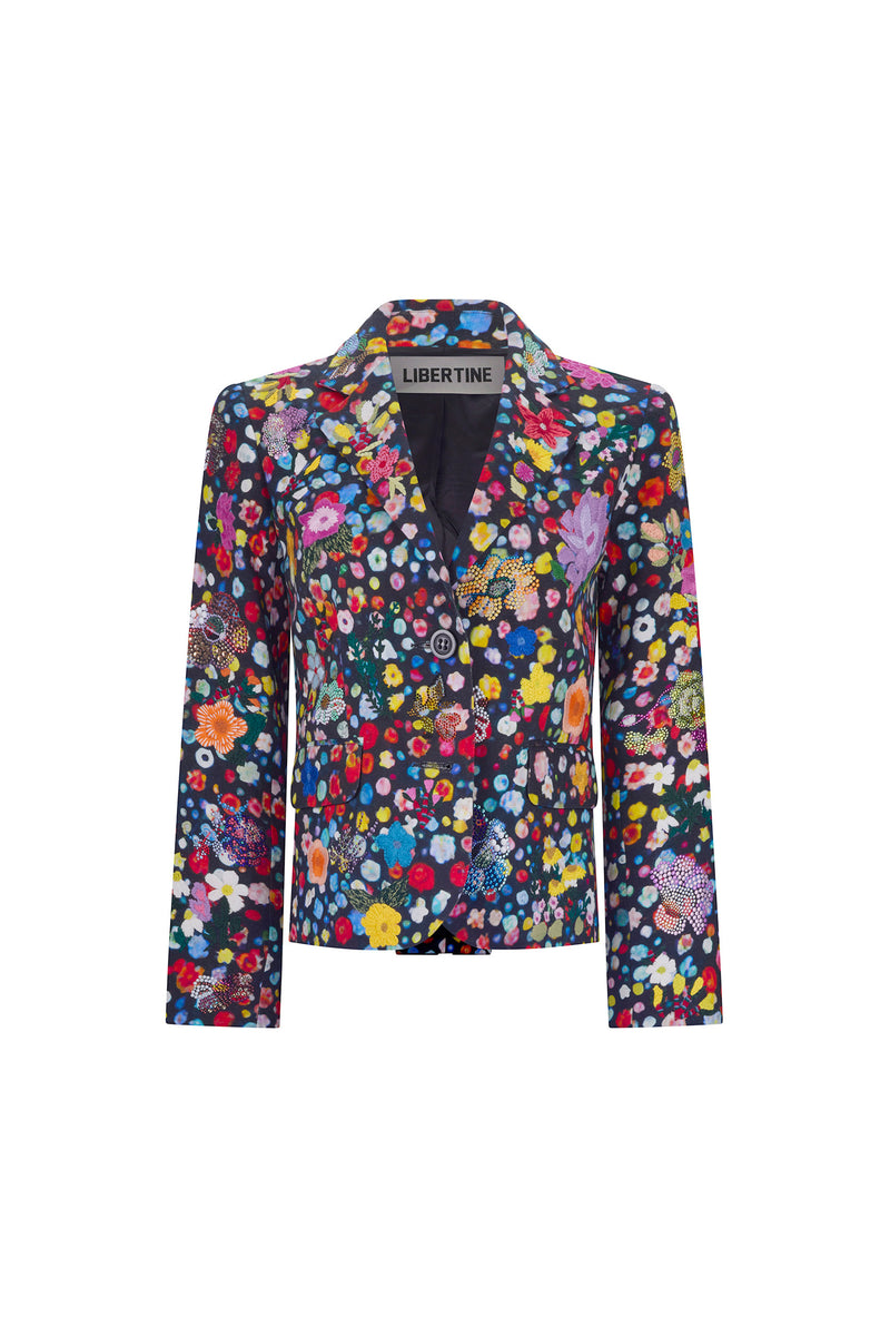 'FLOWER GEMS' CRYSTAL EMBROIDERED L/S SHORT JACKET - - Libertine