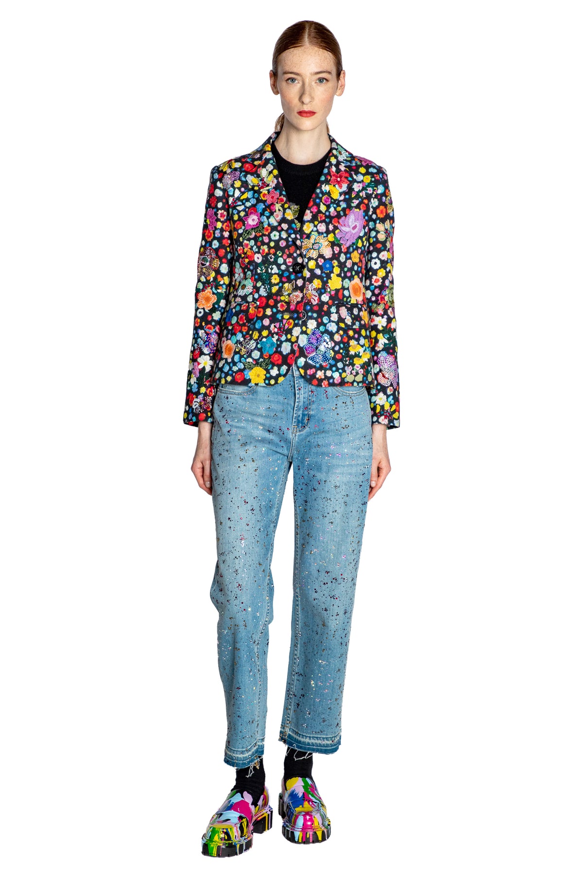 'FLOWER GEMS' CRYSTAL EMBROIDERED L/S SHORT JACKET - - Libertine