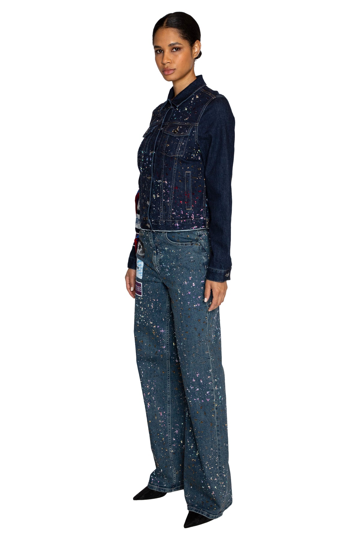 'METEOR SHOWER' DENIM JACKET WITH LABELS - - Libertine