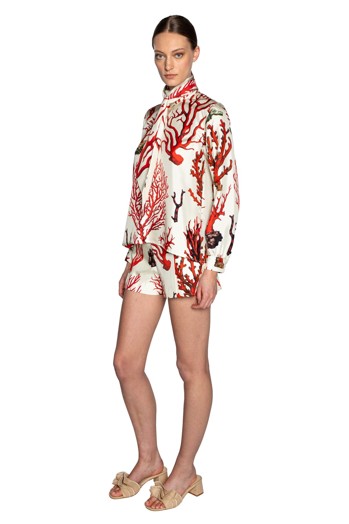 'VENETIAN CORAL' SLIM KEITH TIE BLOUSE - - Libertine
