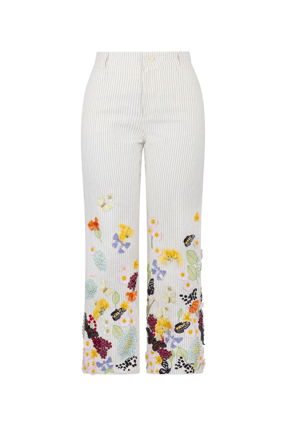 'BUTTERFLY FIELDS' EMBELLISHED CROPPED WIDE LEG PANT - - Libertine - Main image