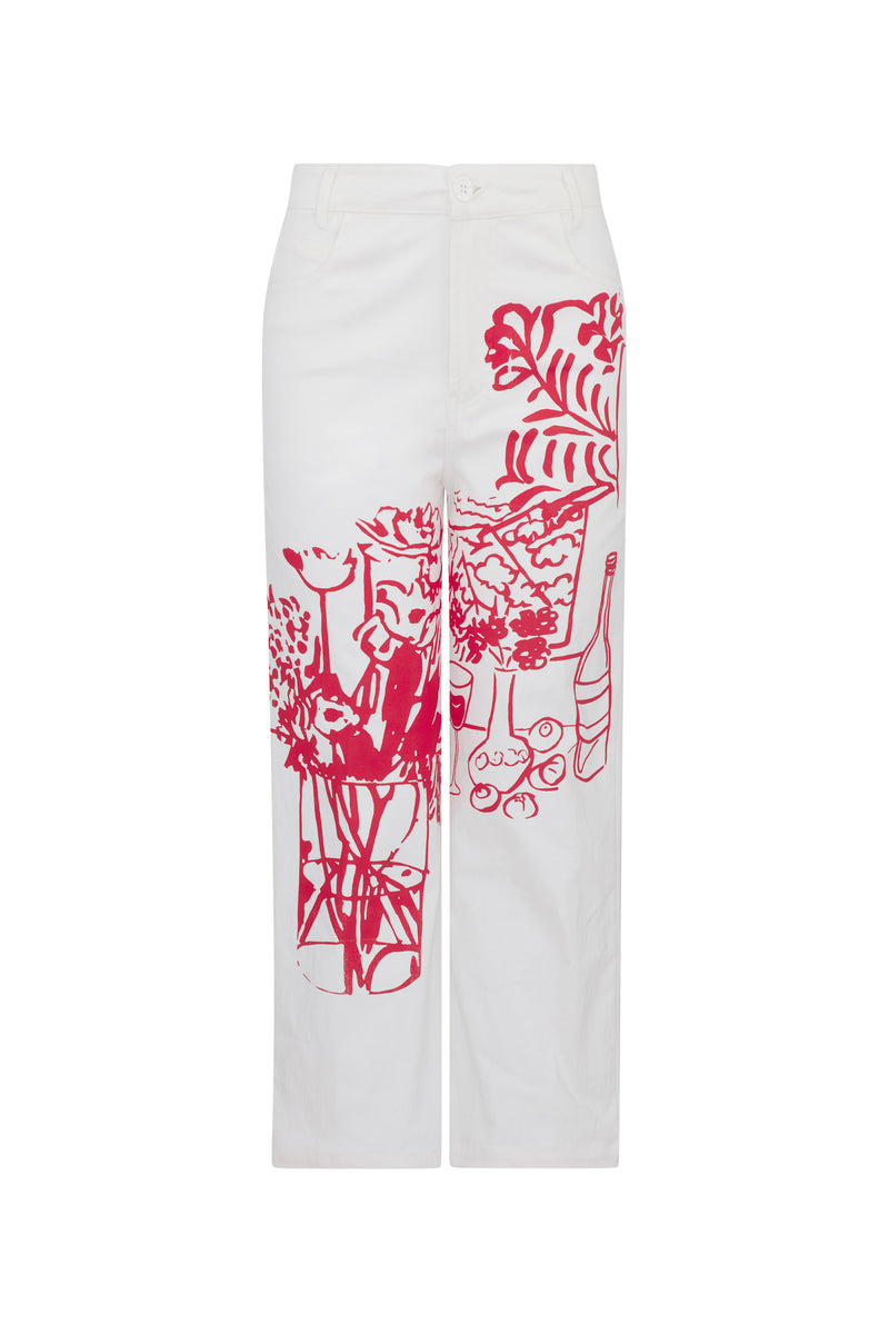'STILL LIFE SILK SCREEN' CROPPED WIDE LEG PANT - - Libertine