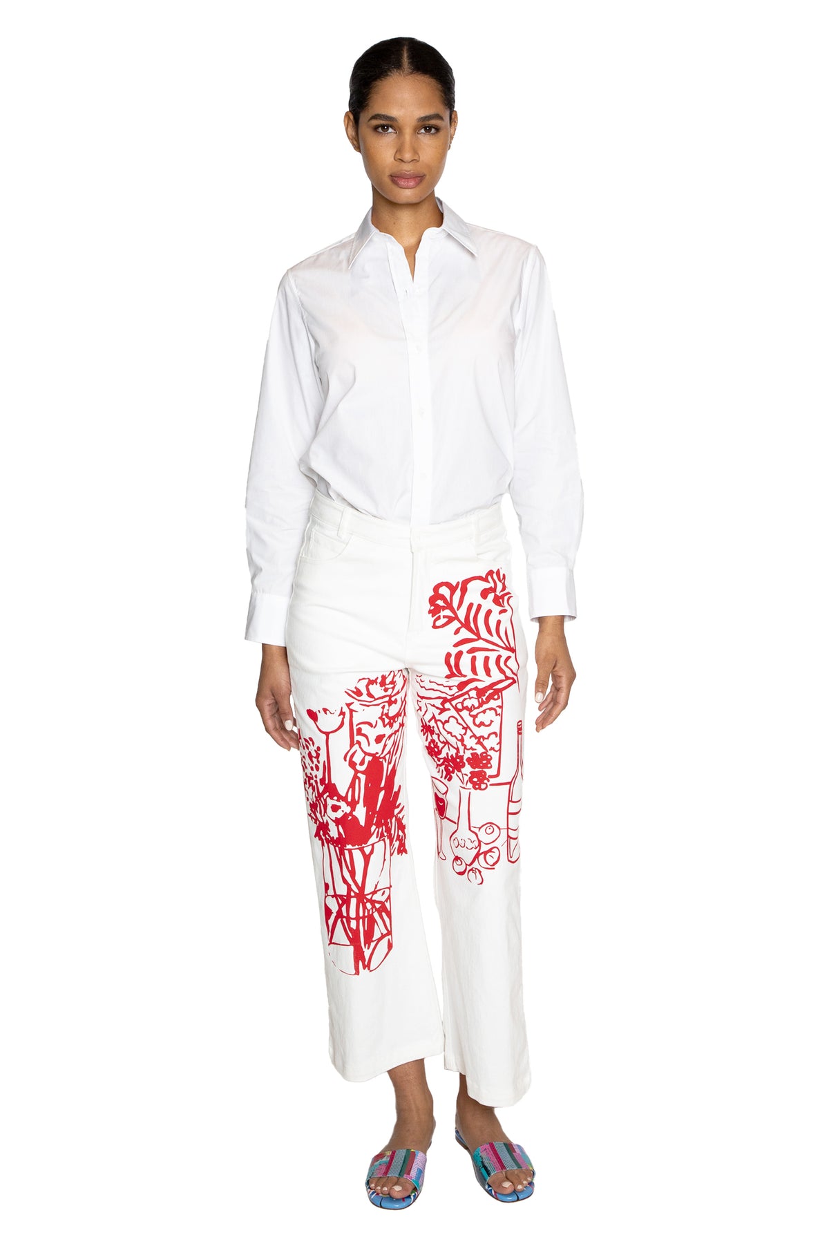 'STILL LIFE SILK SCREEN' CROPPED WIDE LEG PANT - - Libertine