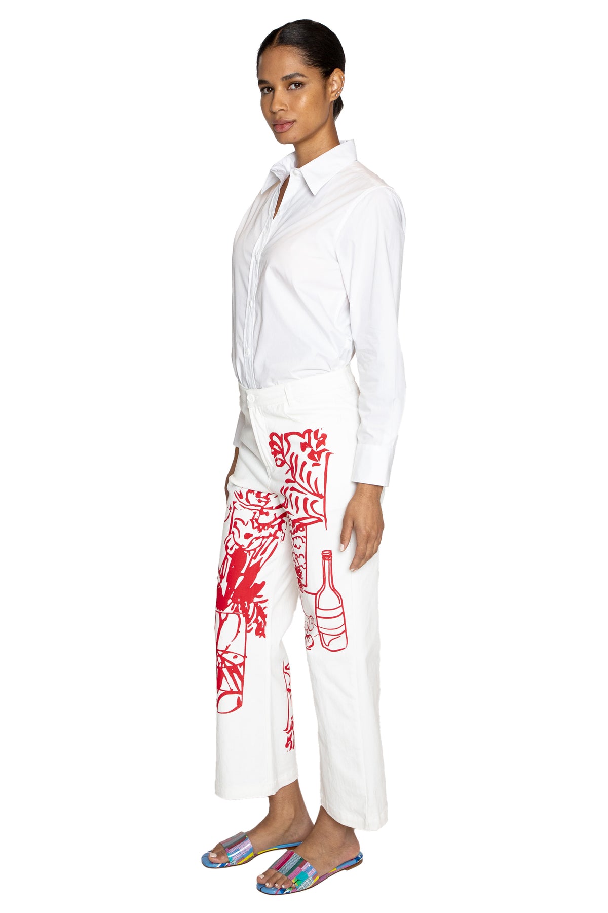 'STILL LIFE SILK SCREEN' CROPPED WIDE LEG PANT - - Libertine