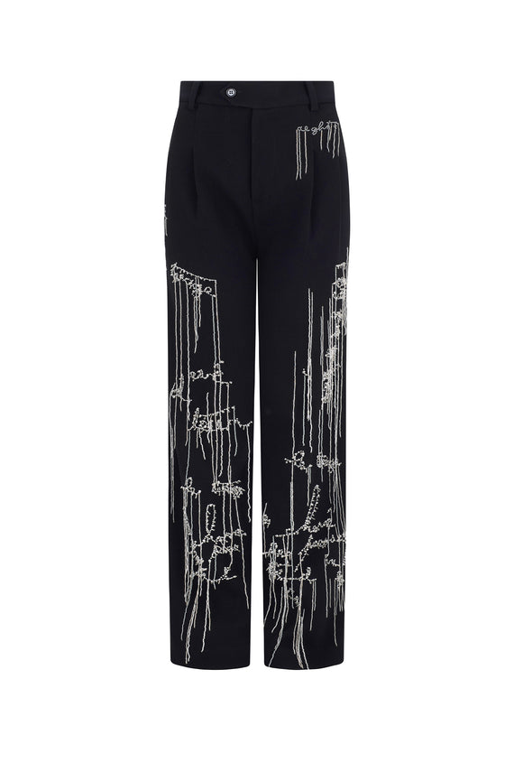 'BODY LANGUAGE' HAND EMBROIDERY BAGGY TROUSER - - Libertine - Main image