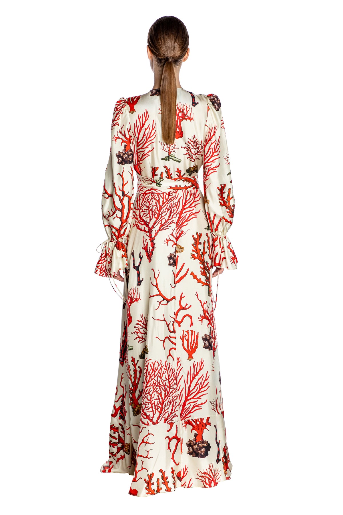 'VENETIAN CORAL' TIE SLEEVE WRAP DRESS - - Libertine