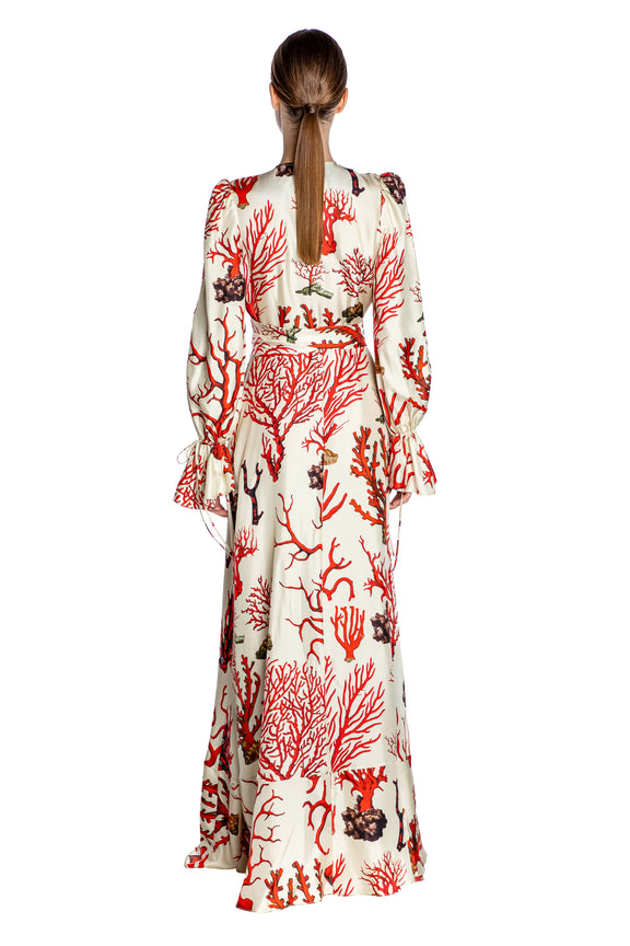 'VENETIAN CORAL' TIE SLEEVE WRAP DRESS - - Libertine