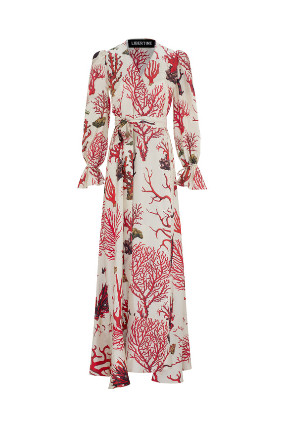 'VENETIAN CORAL' TIE SLEEVE WRAP DRESS - - Libertine - Main image