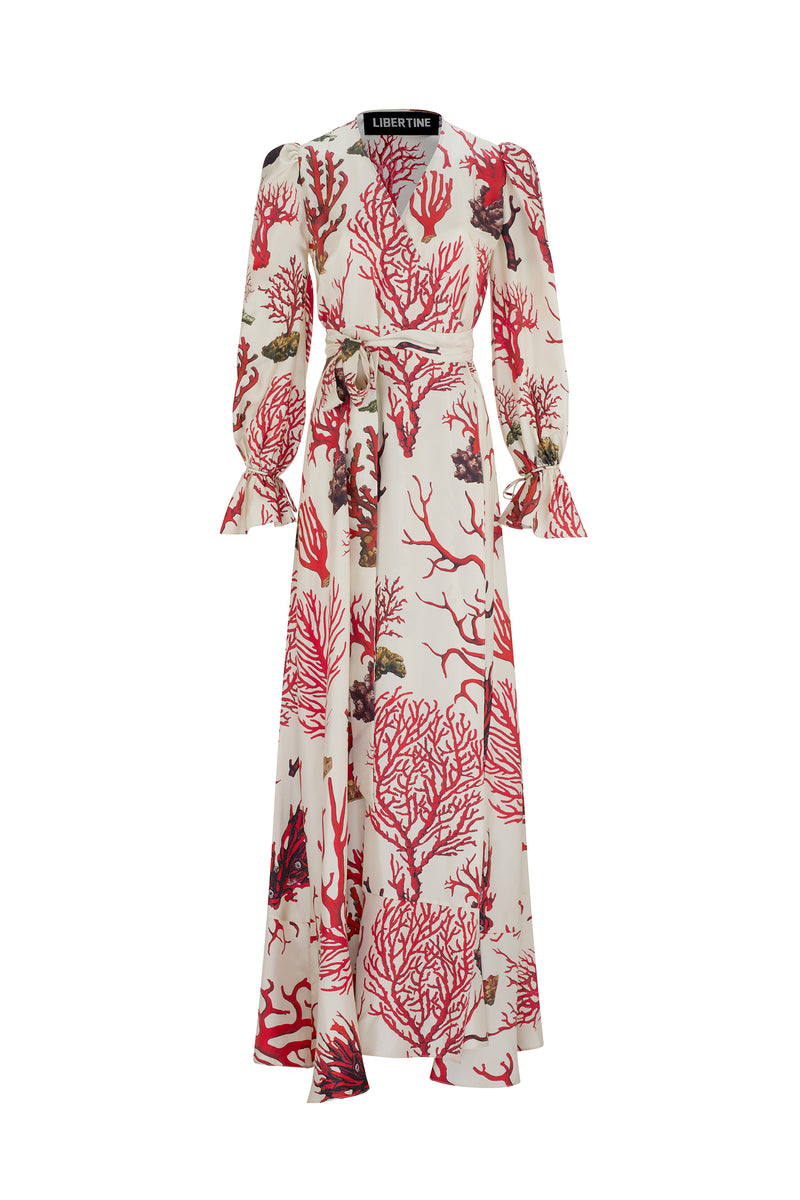 'VENETIAN CORAL' TIE SLEEVE WRAP DRESS - - Libertine