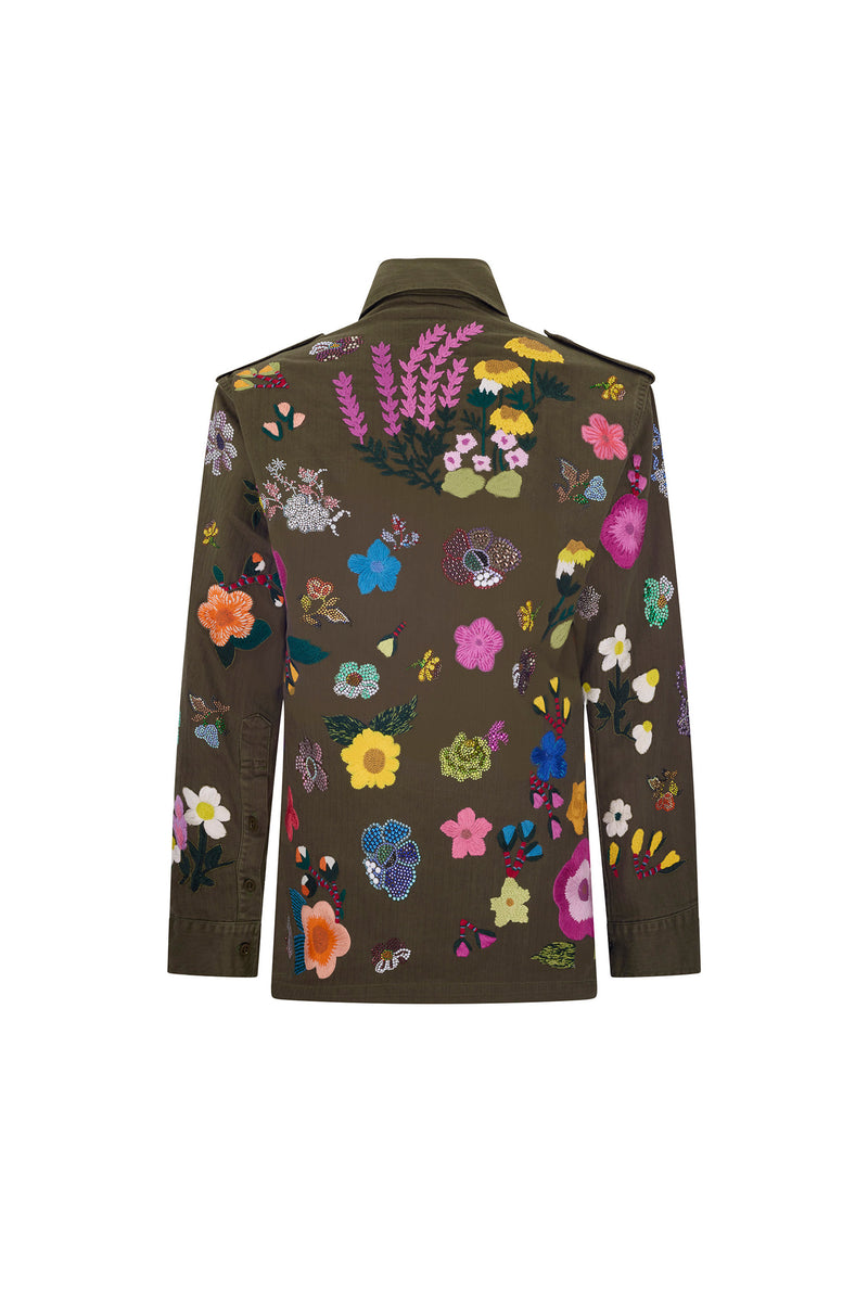 'EMBROIDERED FLORAL' VINTAGE FRENCH MILITARY JACKET WITH CRYSTAL - - Libertine