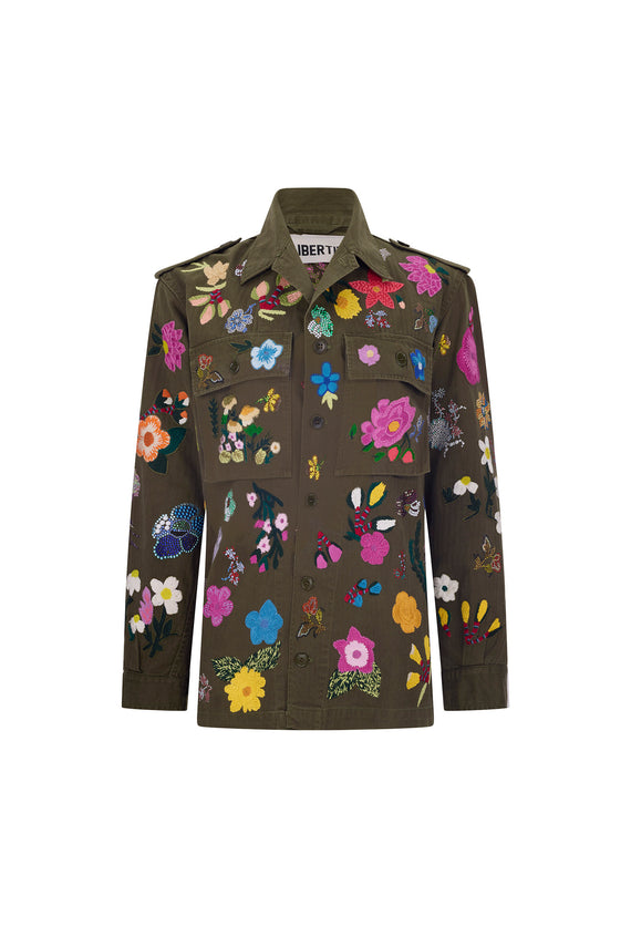 'EMBROIDERED FLORAL' VINTAGE FRENCH MILITARY JACKET WITH CRYSTAL - - Libertine - Main image