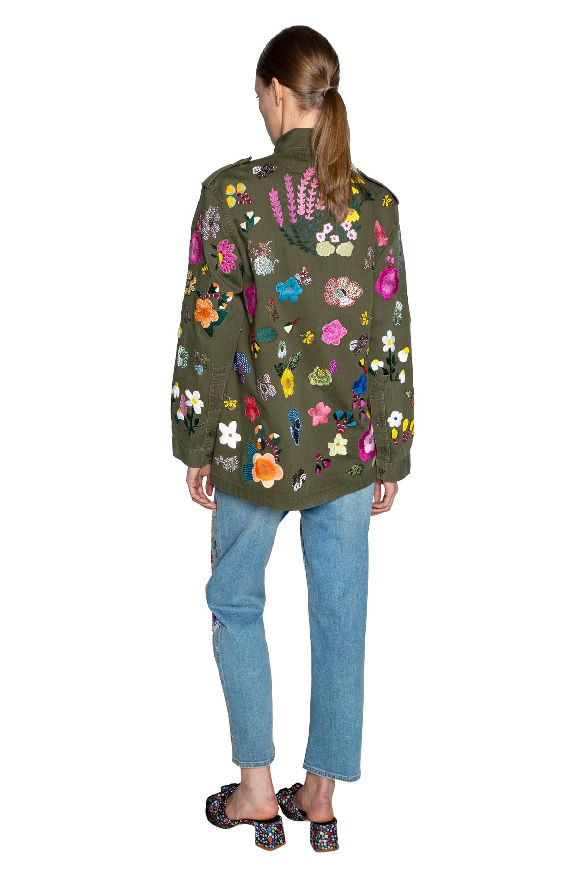 'EMBROIDERED FLORAL' VINTAGE FRENCH MILITARY JACKET WITH CRYSTAL - - Libertine