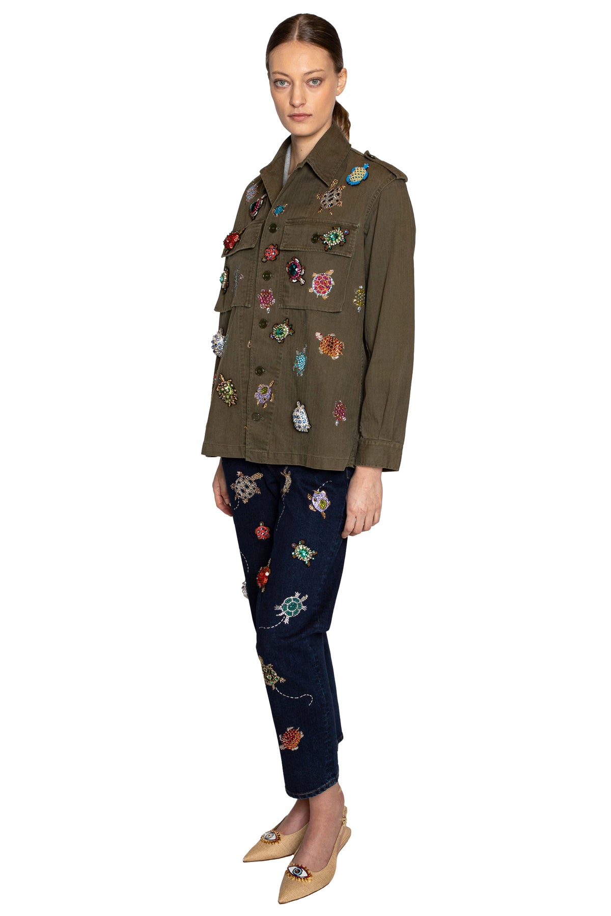 'TURTLE TIME' EMBELLISHED VINTAGE FRENCH MILITARY JACKET - - Libertine
