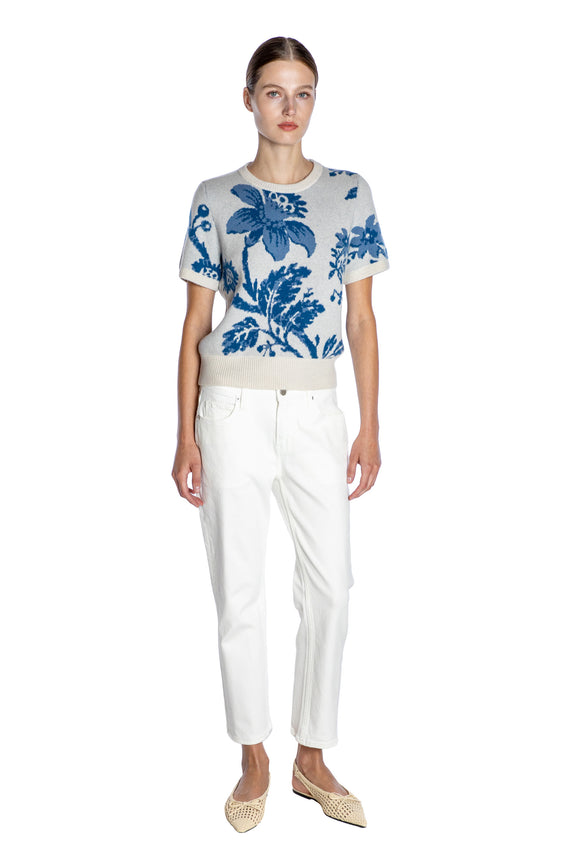 'OVERSIZED BLUE FLORAL' SHORT SLEEVE PULLOVER - - Libertine