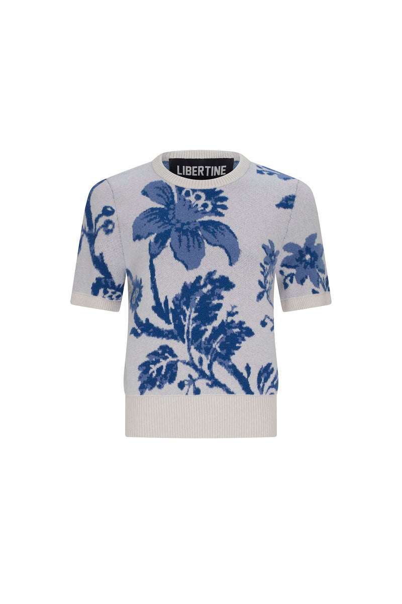 'OVERSIZED BLUE FLORAL' SHORT SLEEVE PULLOVER - - Libertine
