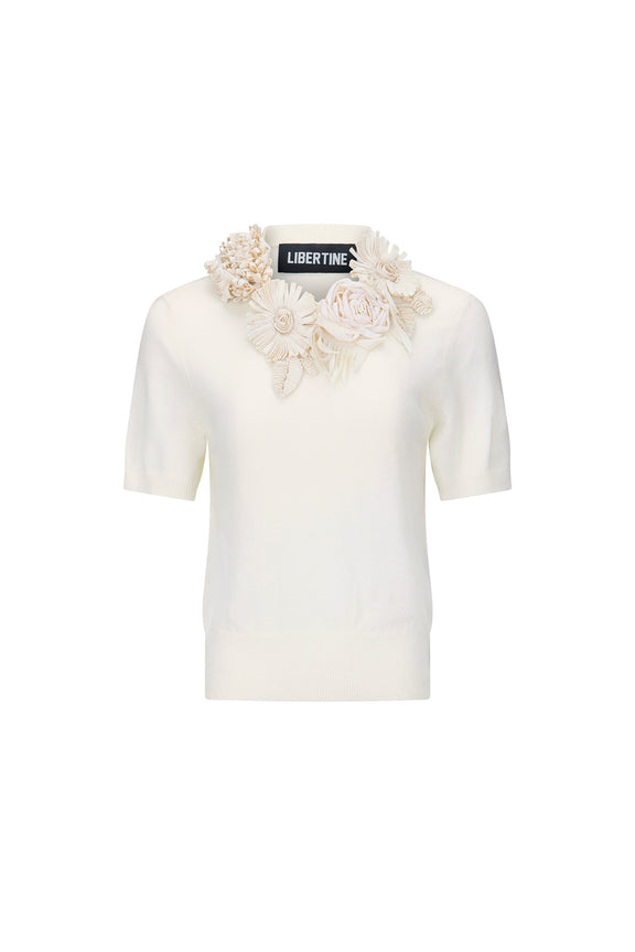 'FABRIC FLOWERS' SHORT SLEEVE PULLOVER - - Libertine