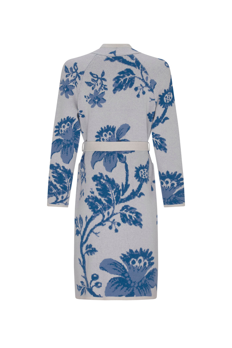 'OVERSIZED BLUE FLORAL' SLIM BELTED CARDIGAN - - Libertine