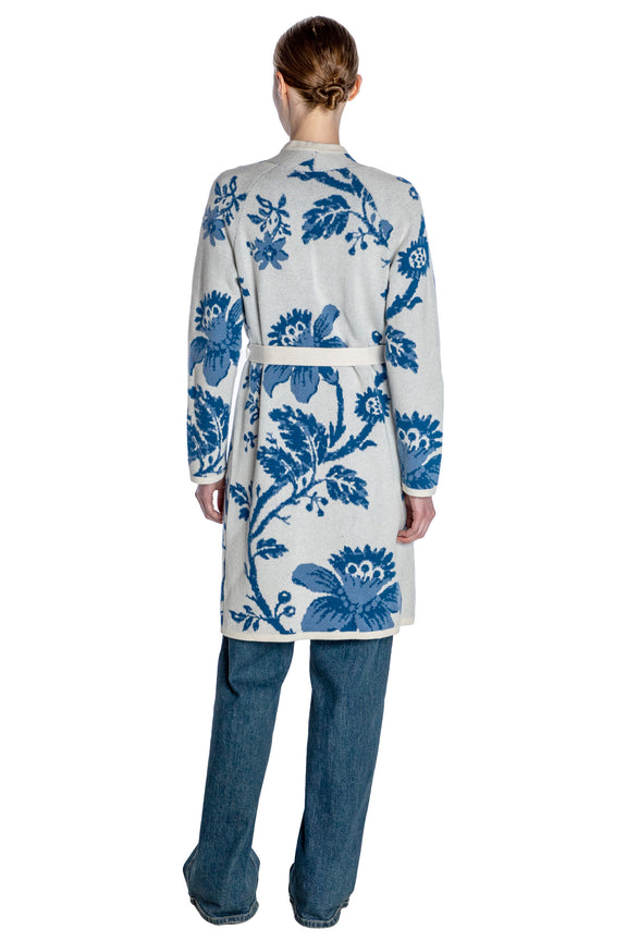 'OVERSIZED BLUE FLORAL' SLIM BELTED CARDIGAN - - Libertine
