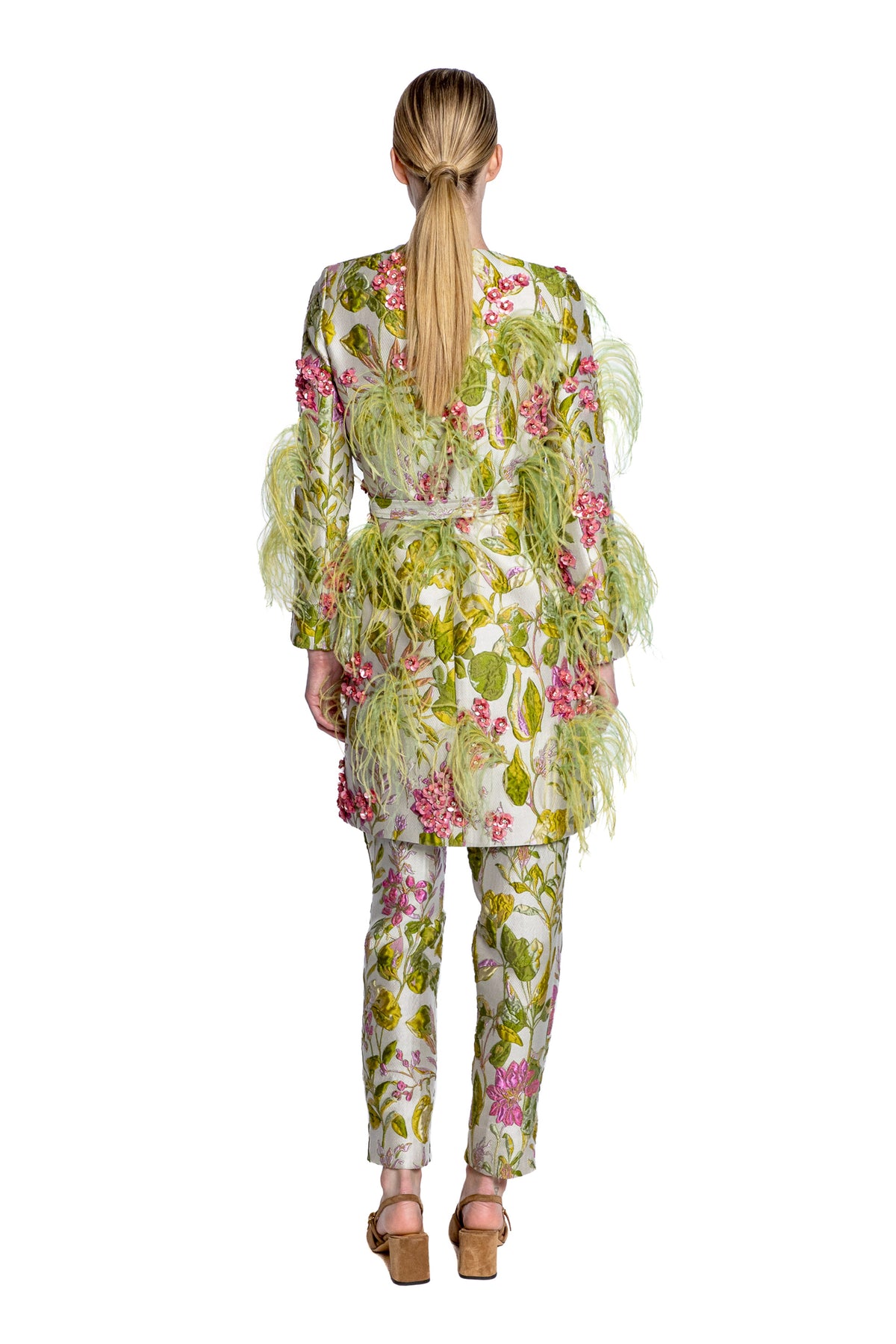 'DIANTHUS' EMBELLISHED BELTED COLLARLESS COAT - - Libertine