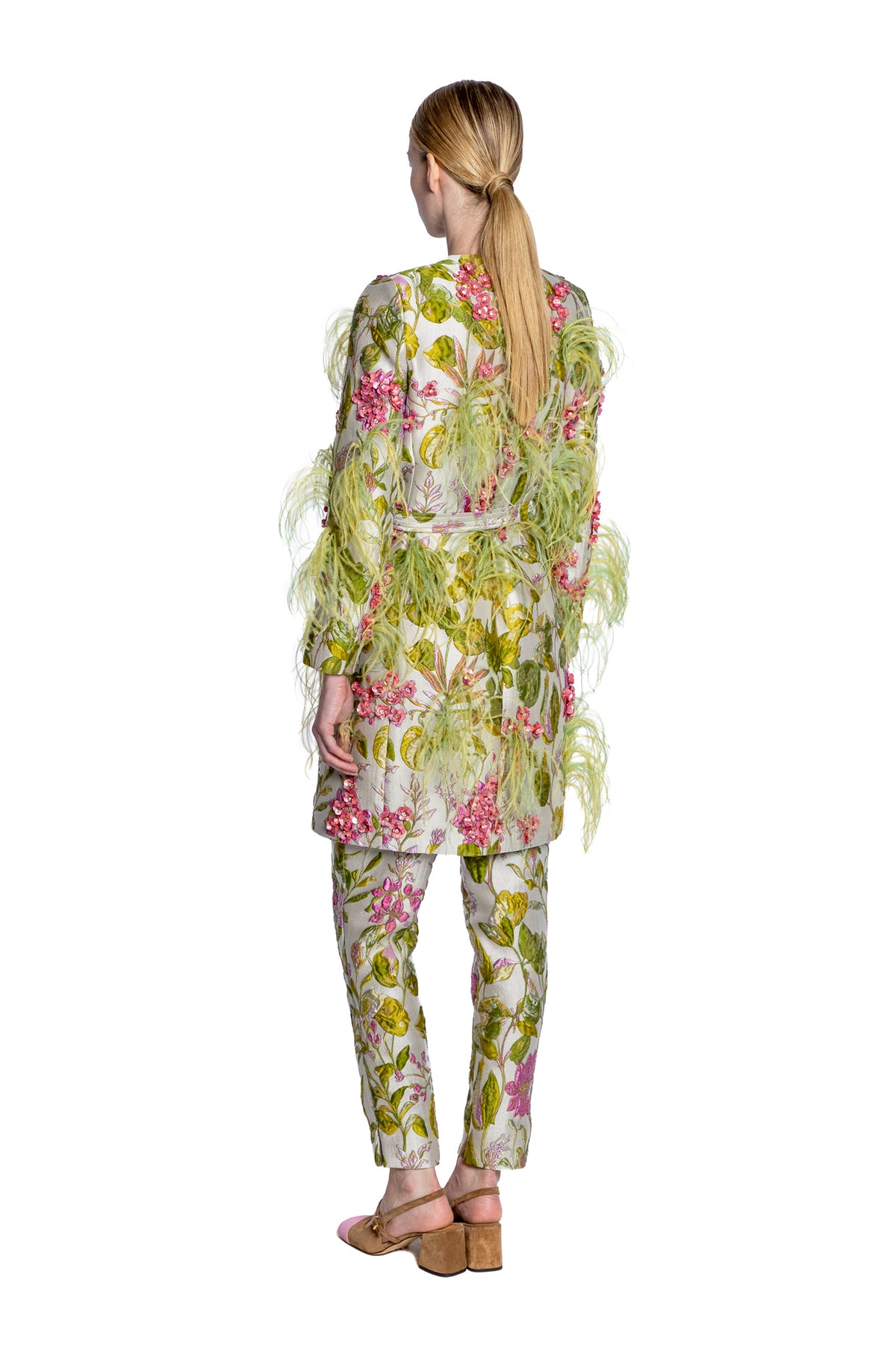 'DIANTHUS' EMBELLISHED BELTED COLLARLESS COAT - - Libertine