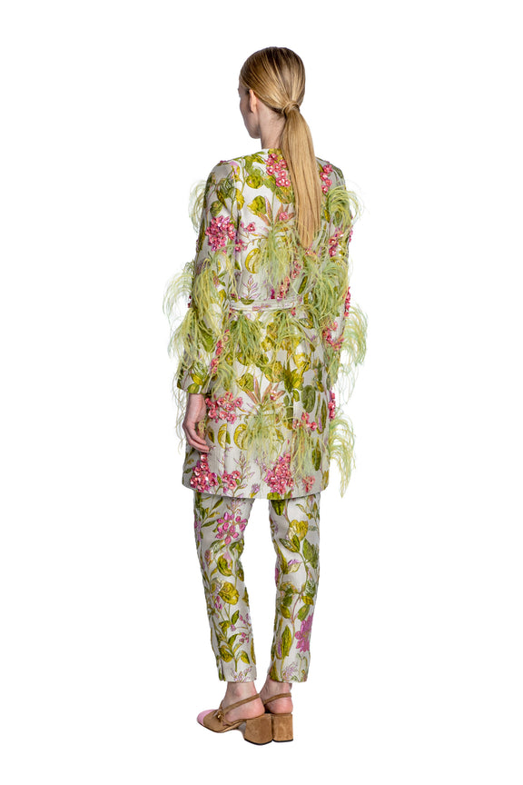 'DIANTHUS' EMBELLISHED BELTED COLLARLESS COAT - - Libertine