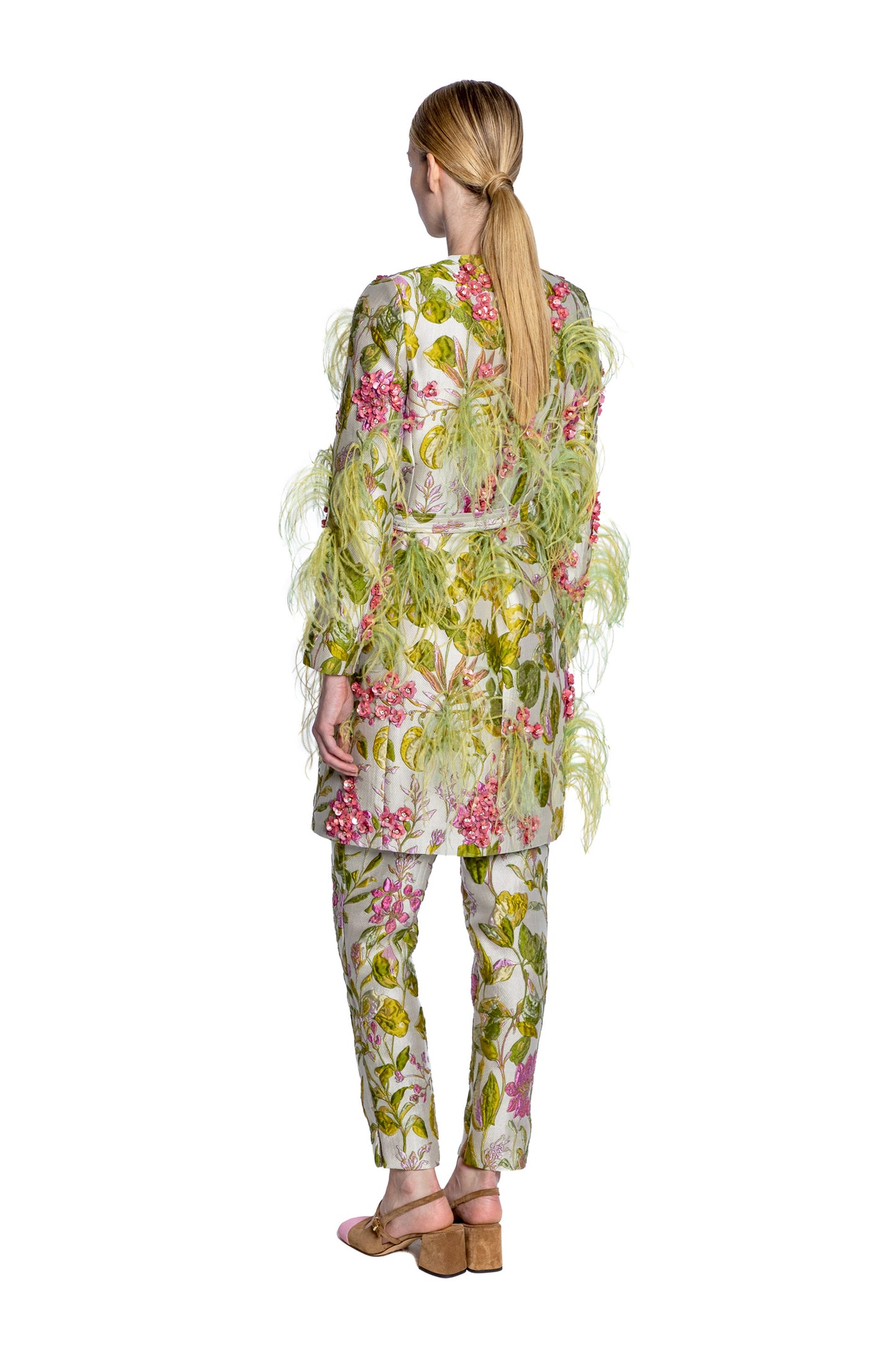 'DIANTHUS' EMBELLISHED BELTED COLLARLESS COAT - - Libertine