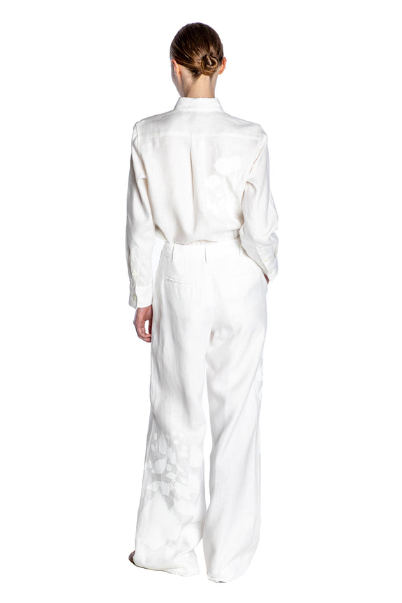 'WHITE ON WHITE HAND SILK SCREEN' SAILOR PANT - - Libertine