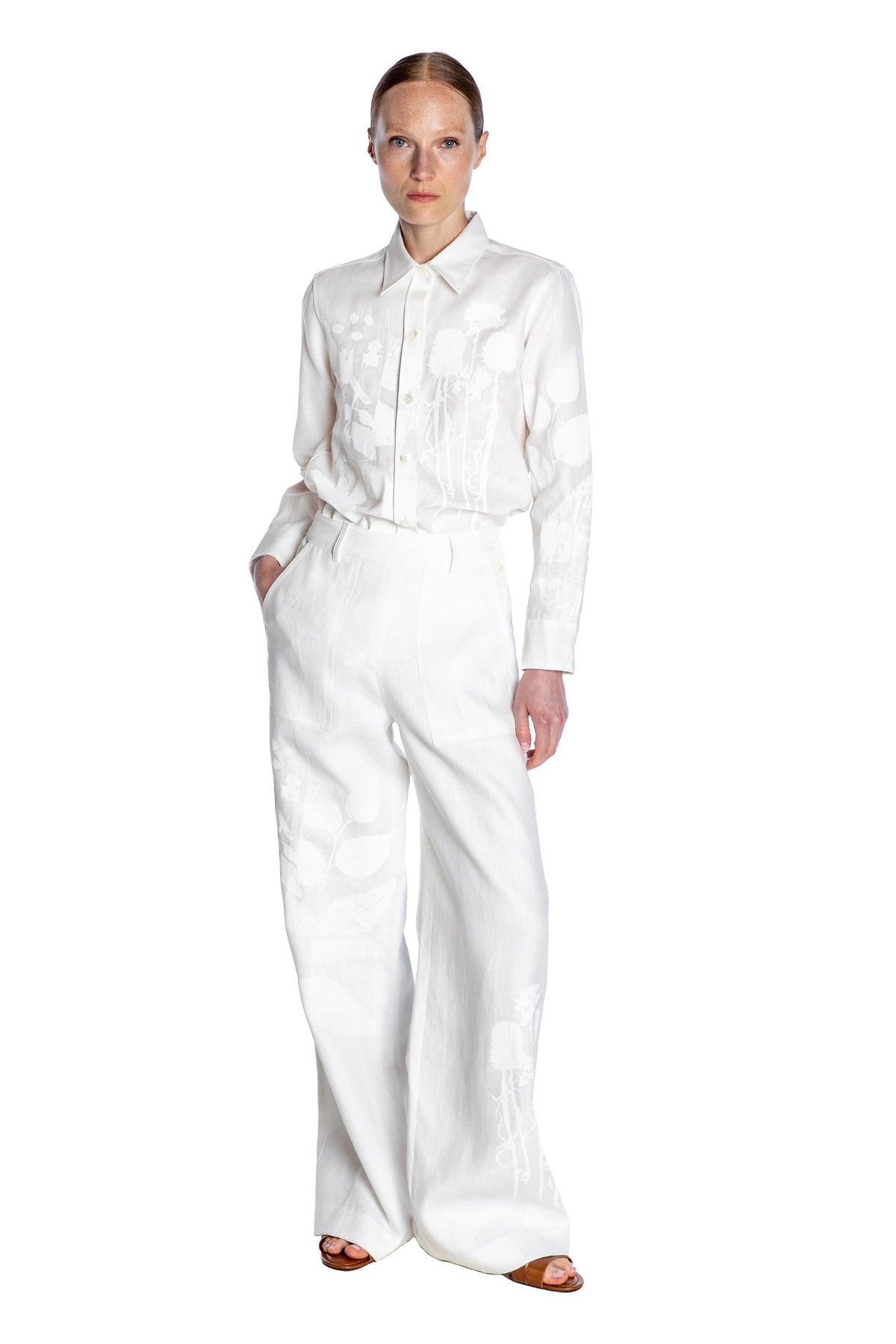 'WHITE ON WHITE HAND SILK SCREEN' SAILOR PANT - - Libertine