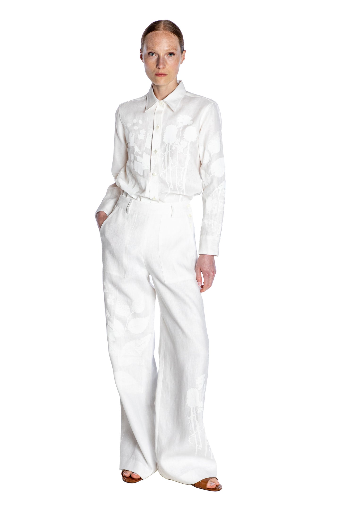 'WHITE ON WHITE HAND SILK SCREEN' SAILOR PANT - - Libertine