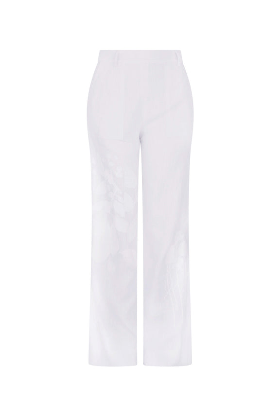 'WHITE ON WHITE HAND SILK SCREEN' SAILOR PANT - - Libertine