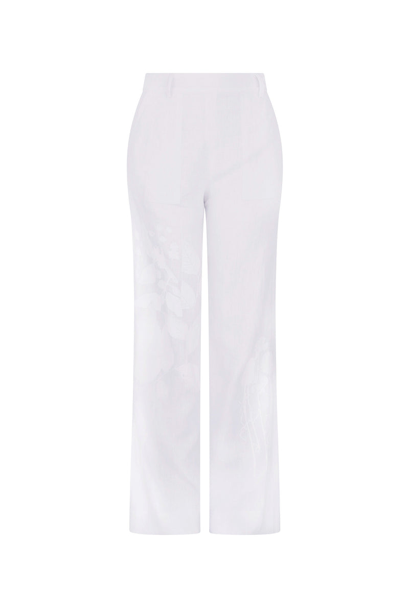 'WHITE ON WHITE HAND SILK SCREEN' SAILOR PANT - - Libertine