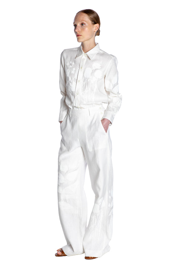 'WHITE ON WHITE HAND SILK SCREEN' SAILOR PANT - - Libertine