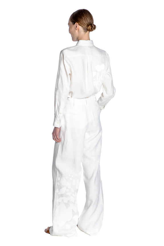 'WHITE ON WHITE HAND SILK SCREEN' SAILOR PANT - - Libertine